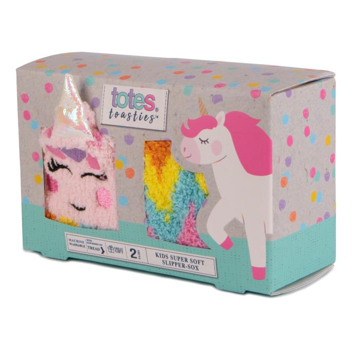 totes toasties® Girls Super Soft Slipper Socks (Twin Pack) Unicorn / Zig Zag Extra Image 1
